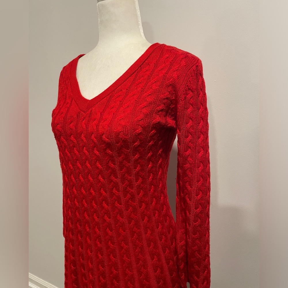 Red Cable Knit Mini Dress - Picture 3 of 6